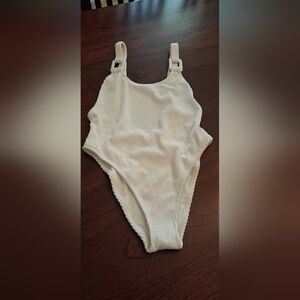 BNWT Aerie Ribbed White Cheekiest One Piece Swimsuit UPF 50
